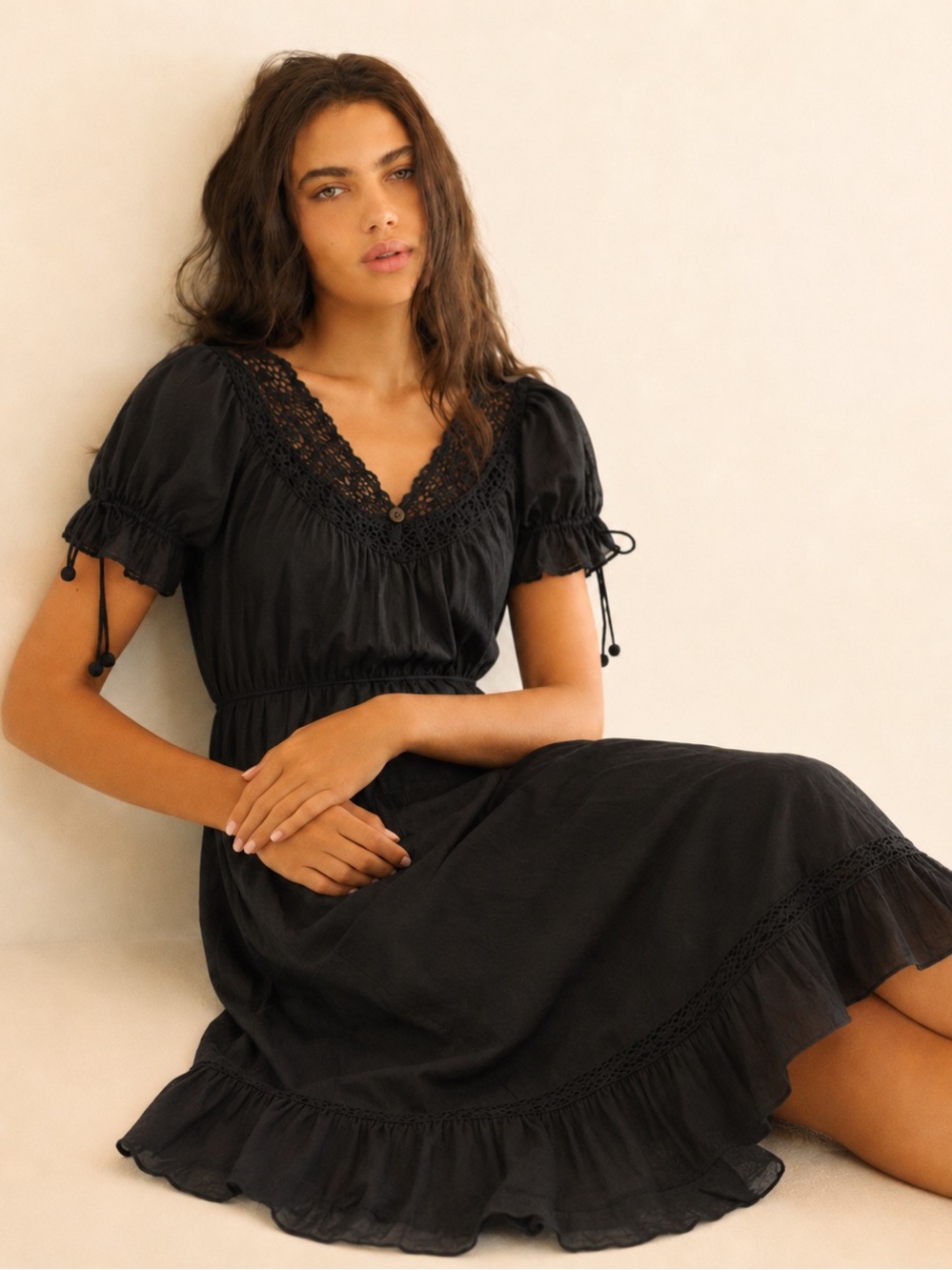 Anthropologie Lithe Lace Trim Midi Dress